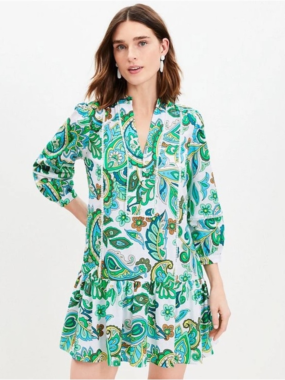 LOFT- Green & Teal Paisley Print Tunic Dress